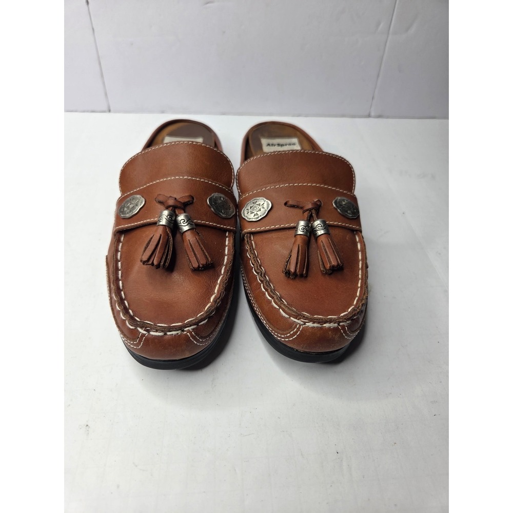AirSpree Tan Leather‎ Mule Loafers Tassel Concho Western Slip On Shoes 5309